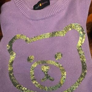 Teddy Fresh Purple Sweater with Gold Sequin Bear Design